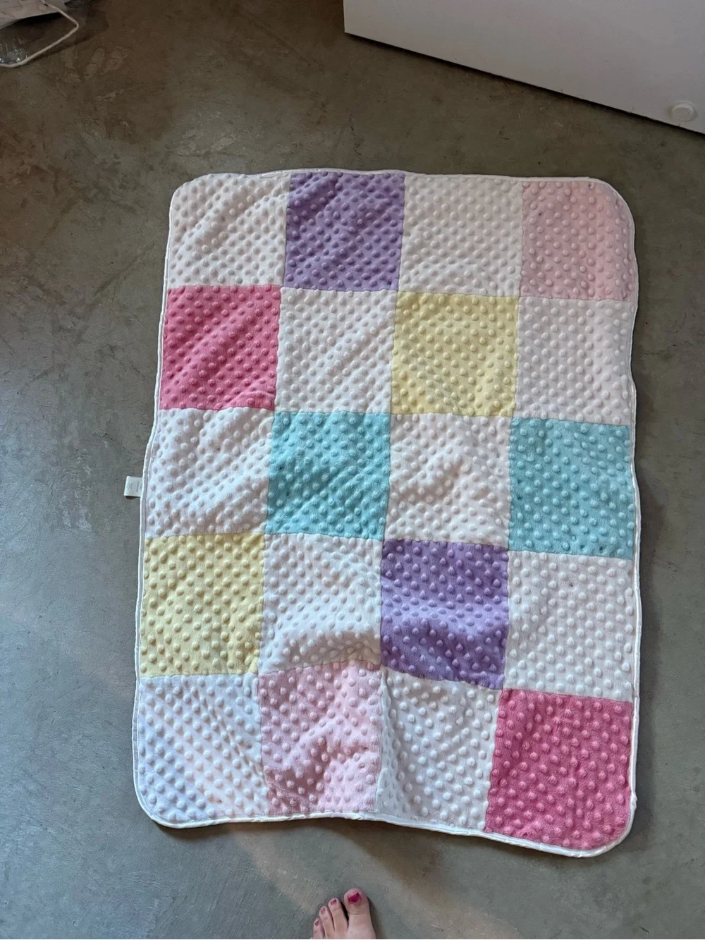 Soft Pastel Patchwork Baby Blanket - White, Pink, Yellow, Blue, Purple